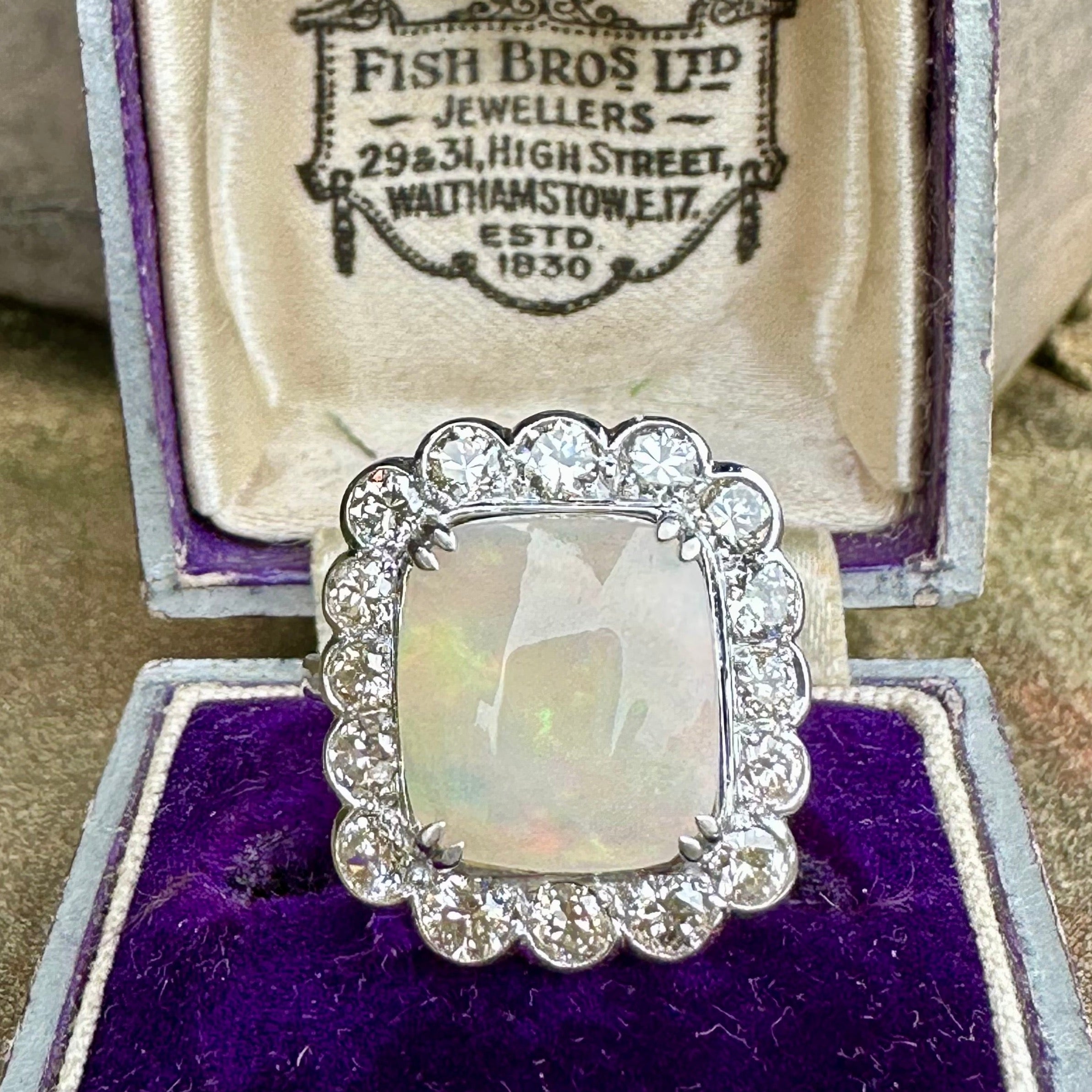 Diamond and Opal Cabochon Ring