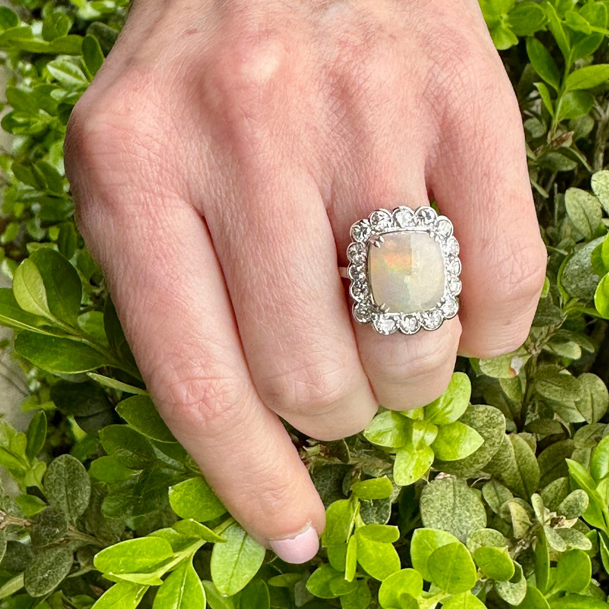 Diamond and Opal Cabochon Ring
