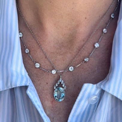 Oval Aquamarine and Diamond Necklace