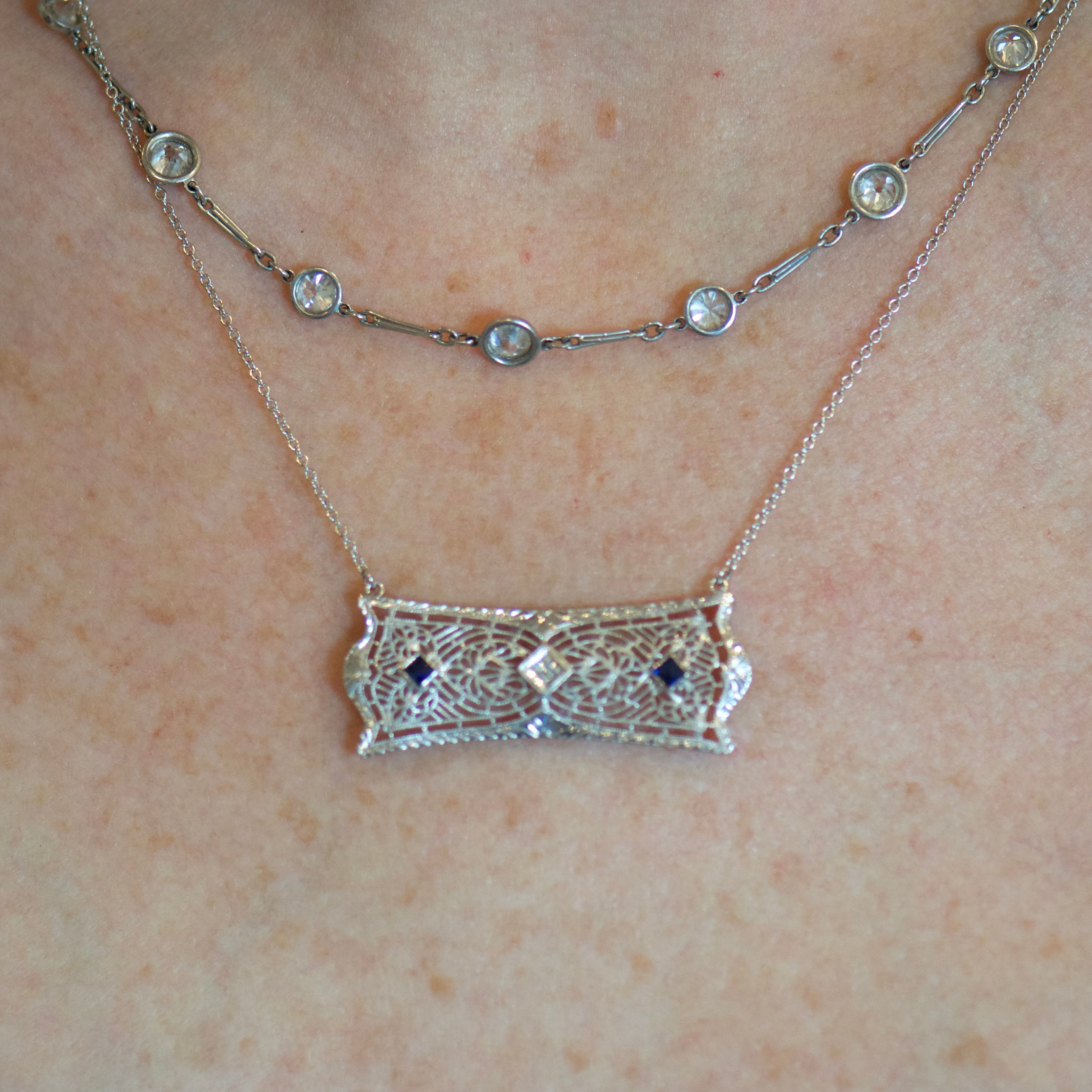 Diamond and Sapphire Filigree Necklace