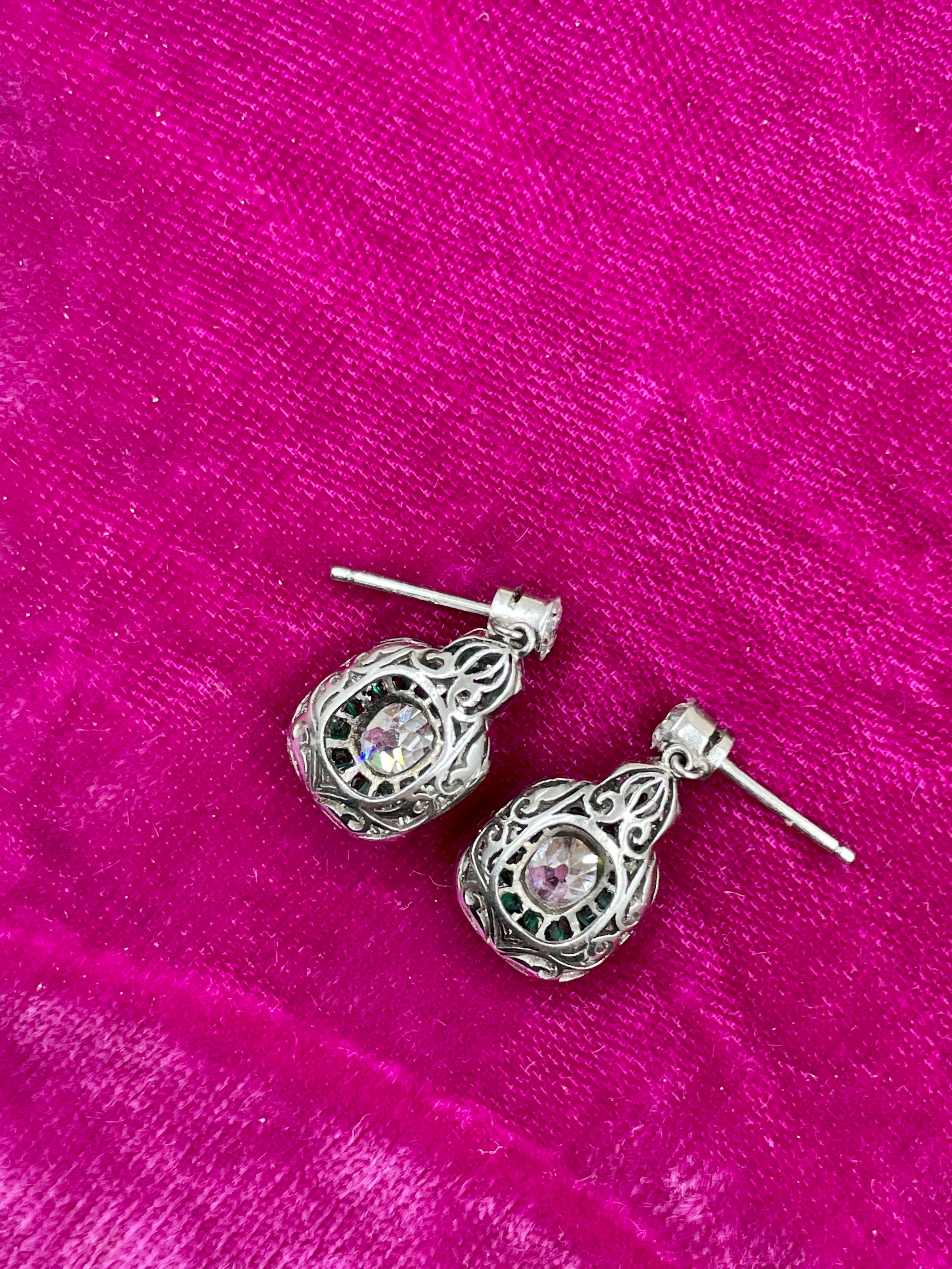 Fancy Diamond and Emerald Dangle Earrings