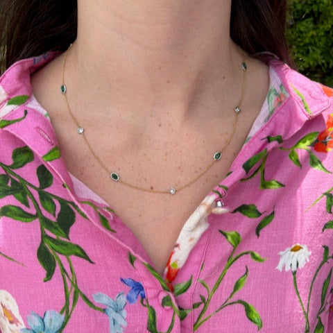 diamond and emerald station necklace