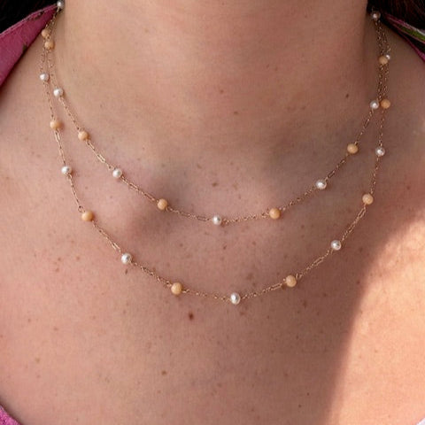 Pearl and Coral Station Necklace