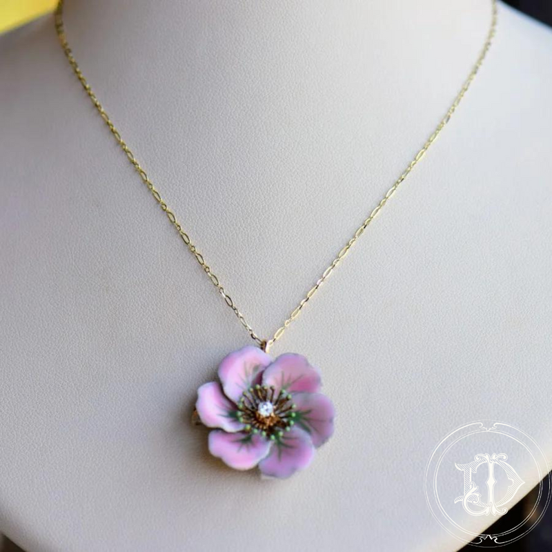 Enamel and Diamond Primrose Pendant