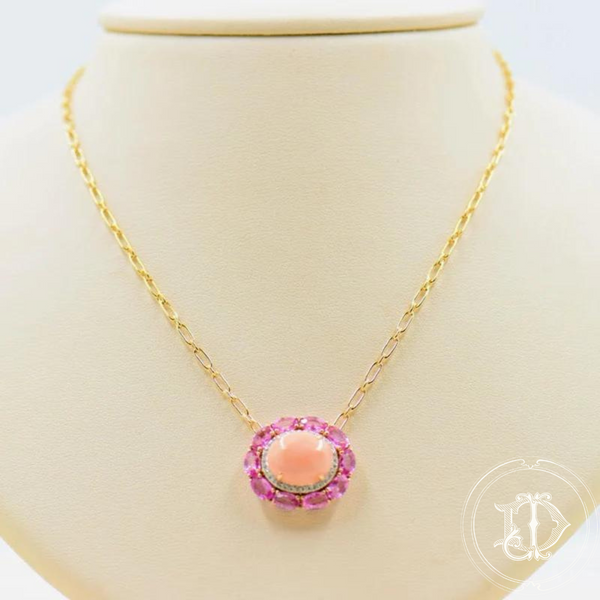 Coral, Pink Sapphire and Diamond Necklace