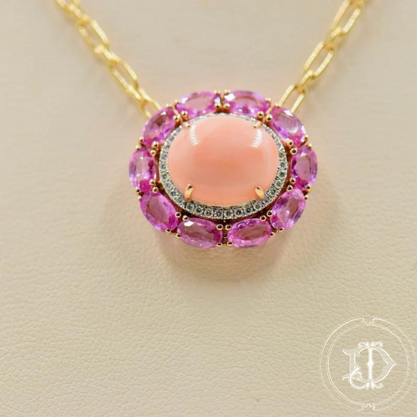 Coral, Pink Sapphire and Diamond Necklace