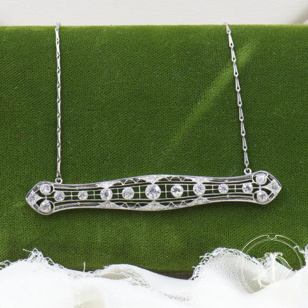 Antique Platinum Diamond Bar Necklace