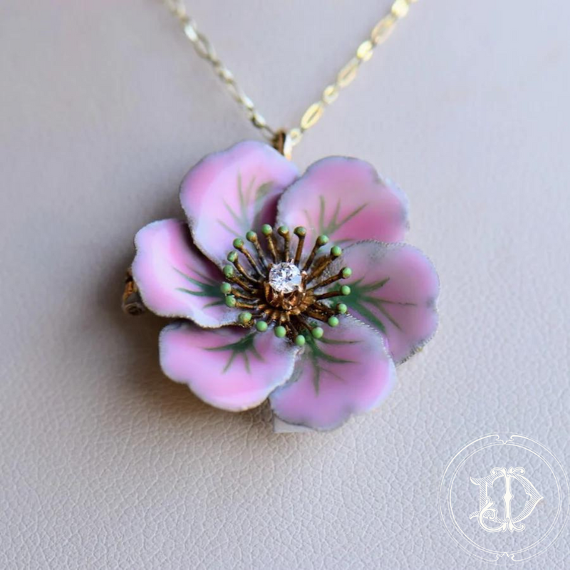 Enamel and Diamond Primrose Pendant