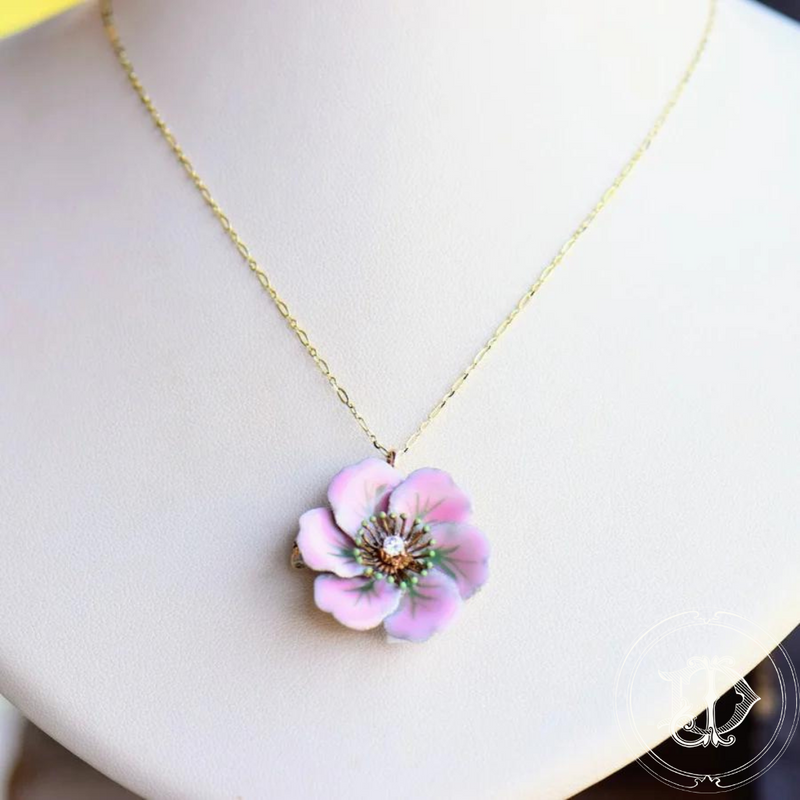 Enamel and Diamond Primrose Pendant