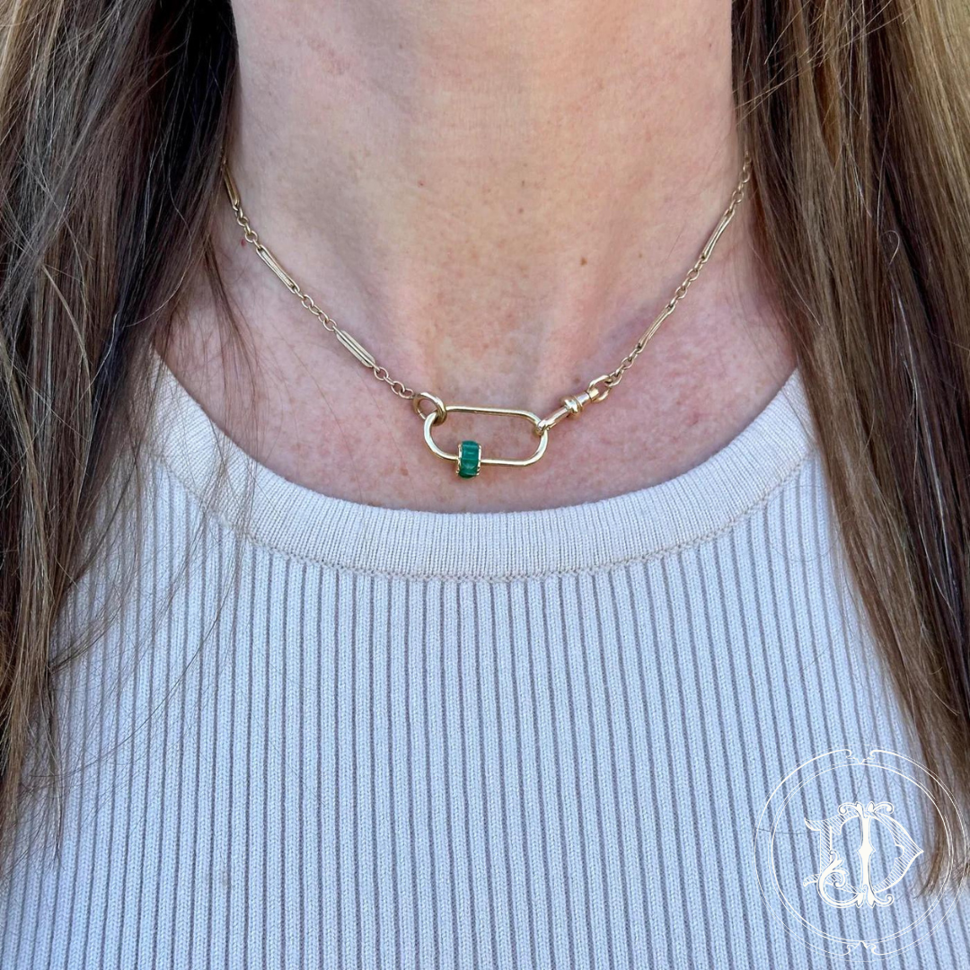 Yellow Gold Emerald Accented Carabiner