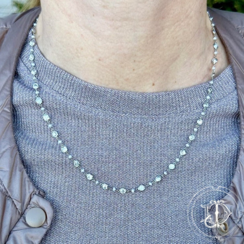 Diamond and Pearl Station Necklace