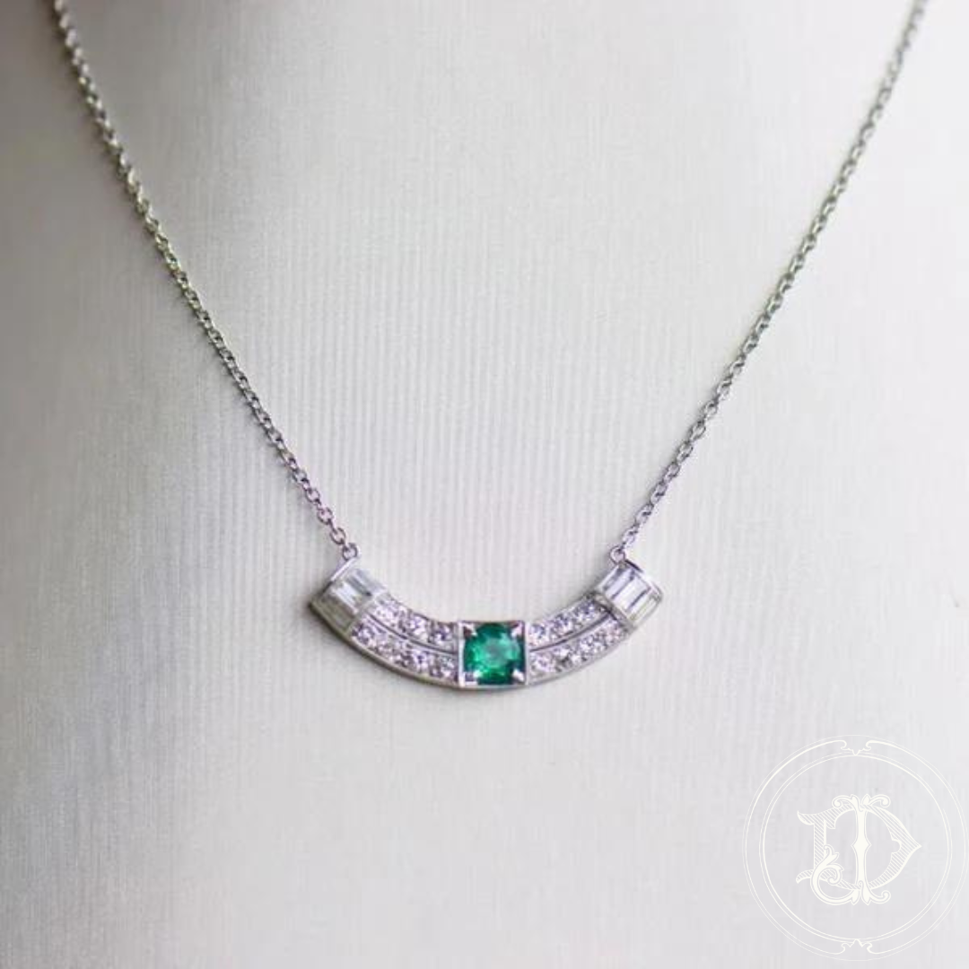 Art Deco Diamond and Emerald Necklace