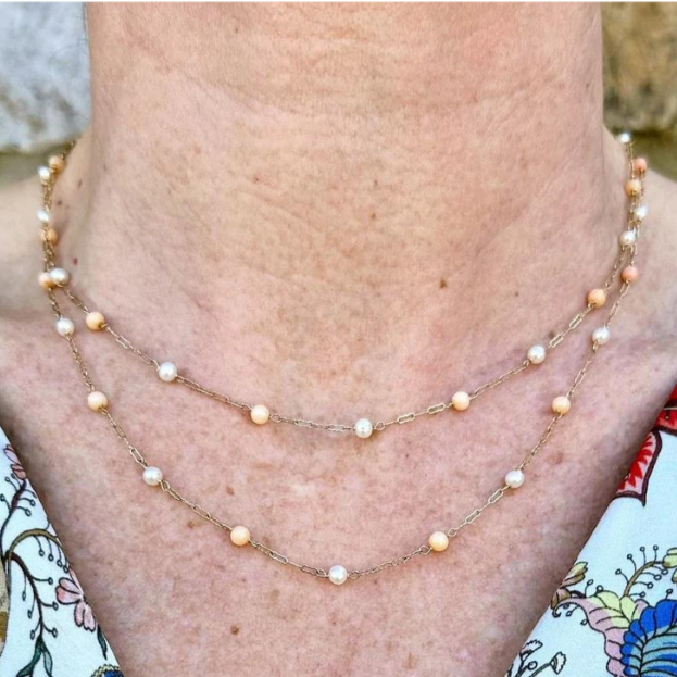 Pearl and Coral Station Necklace
