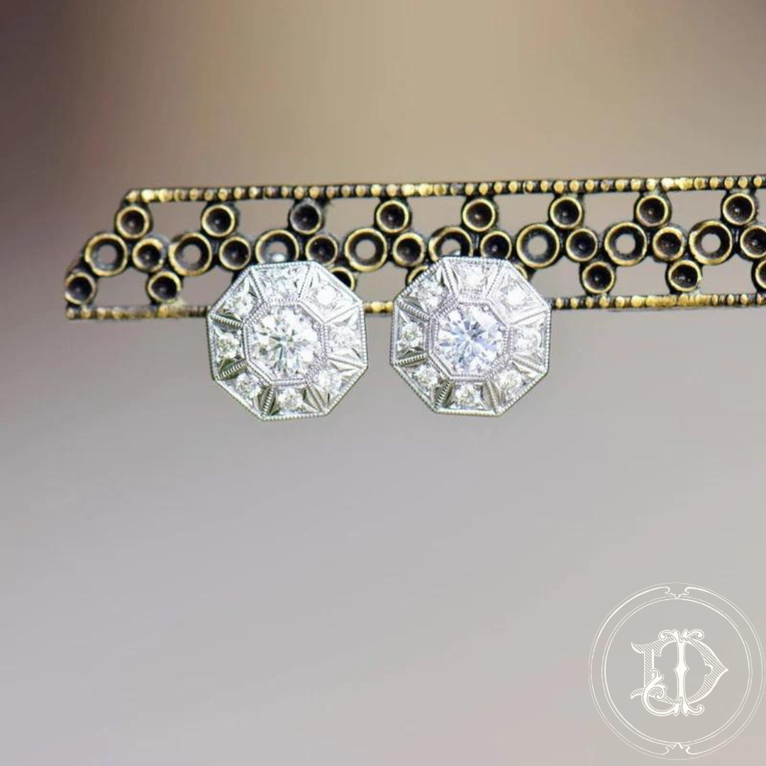 Antique Inspired Diamond Halo Earrings