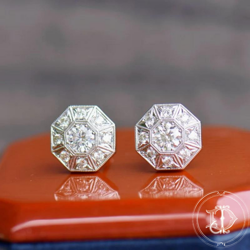 Antique Inspired Diamond Halo Earrings