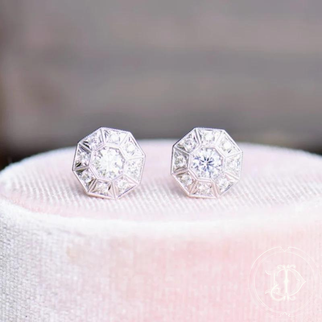 Antique Inspired Diamond Halo Earrings
