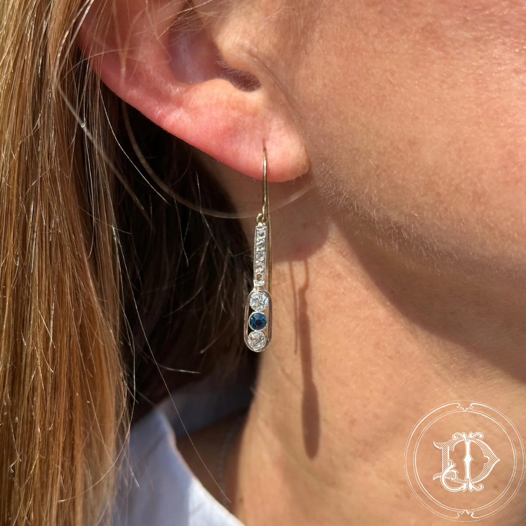 Art Deco Diamond and Sapphire Dangles