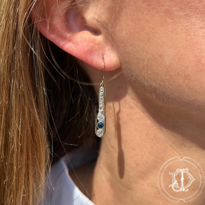 Art Deco Diamond and Sapphire Dangle Earrings