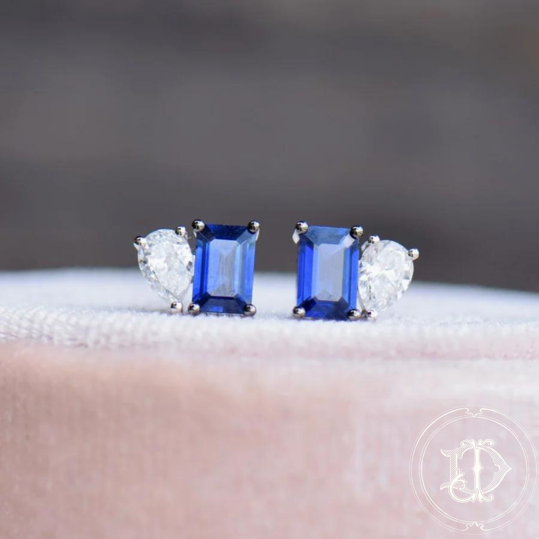 Contemporary Diamond and Sapphire Studs