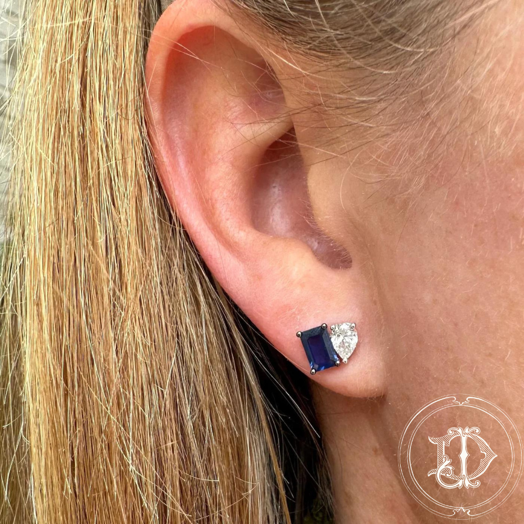 Contemporary Diamond and Sapphire Studs