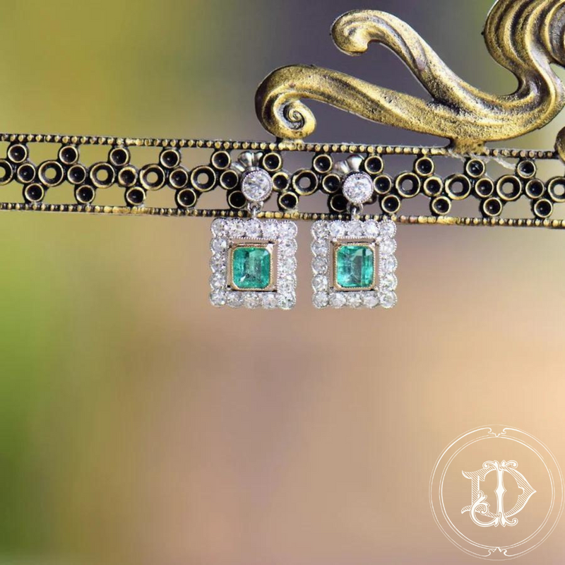 Diamond and Emerald Dangle Earrings