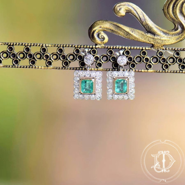 Diamond and Emerald Dangle Earrings