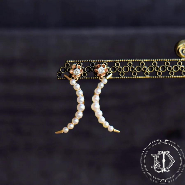 Diamond and Pearl Crescent Earrings