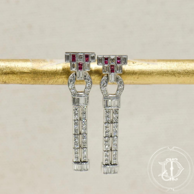 Diamond and Ruby Dangle Earrings
