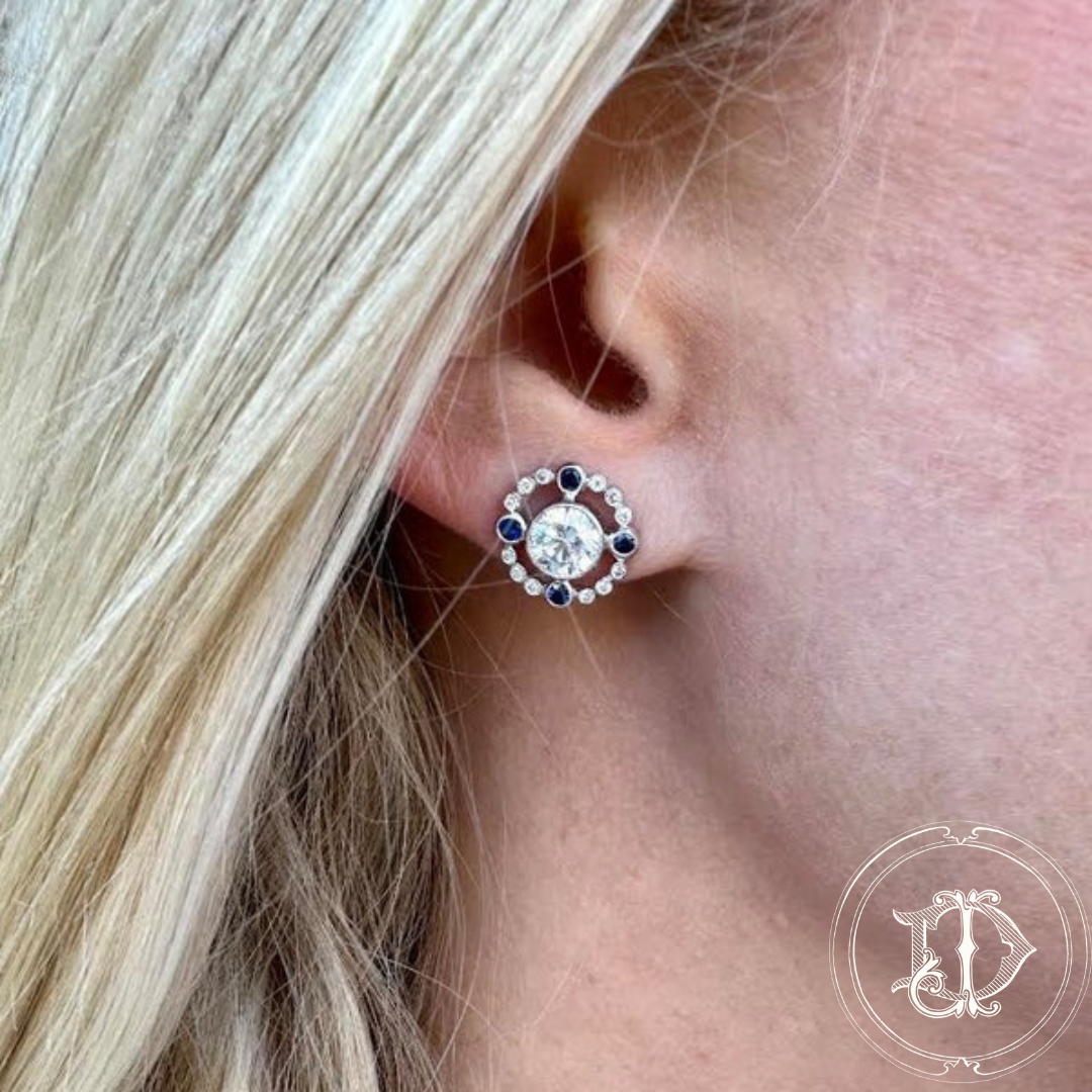 Diamond and Sapphire Halo Earrings