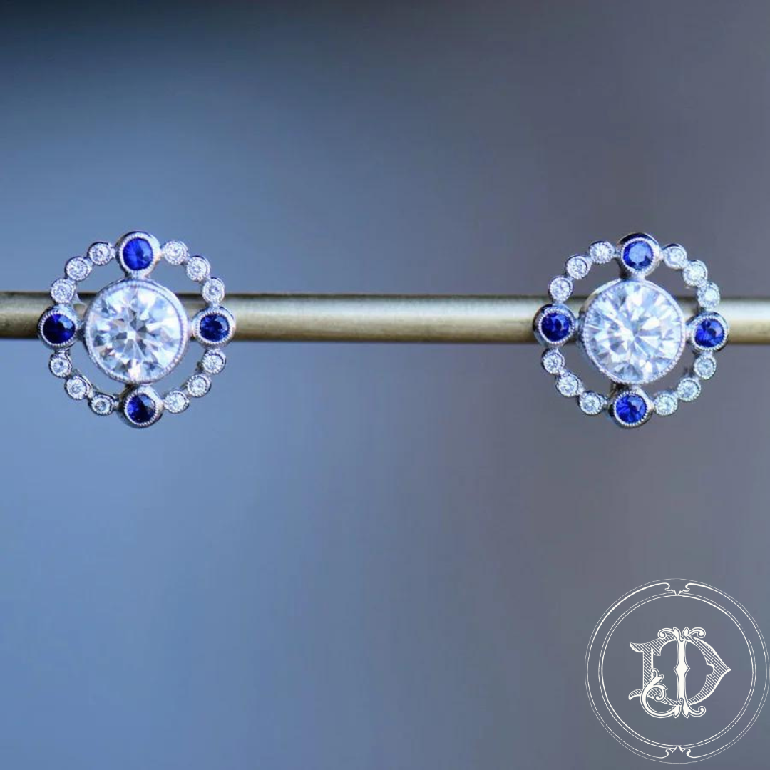 Diamond and Sapphire Halo Earrings
