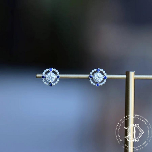 Diamond and Sapphire Halo Earrings