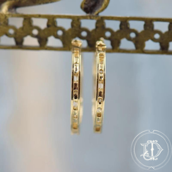 Diamond Baguette and Round diamond Hoop Earrings