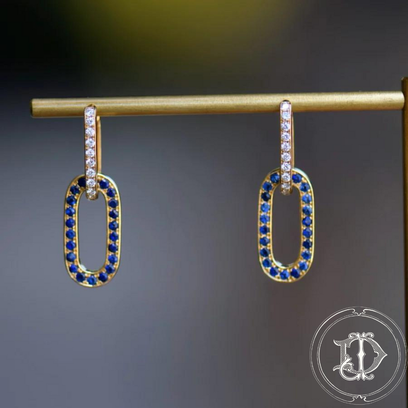 Diamond Emerald and Sapphire Hoops