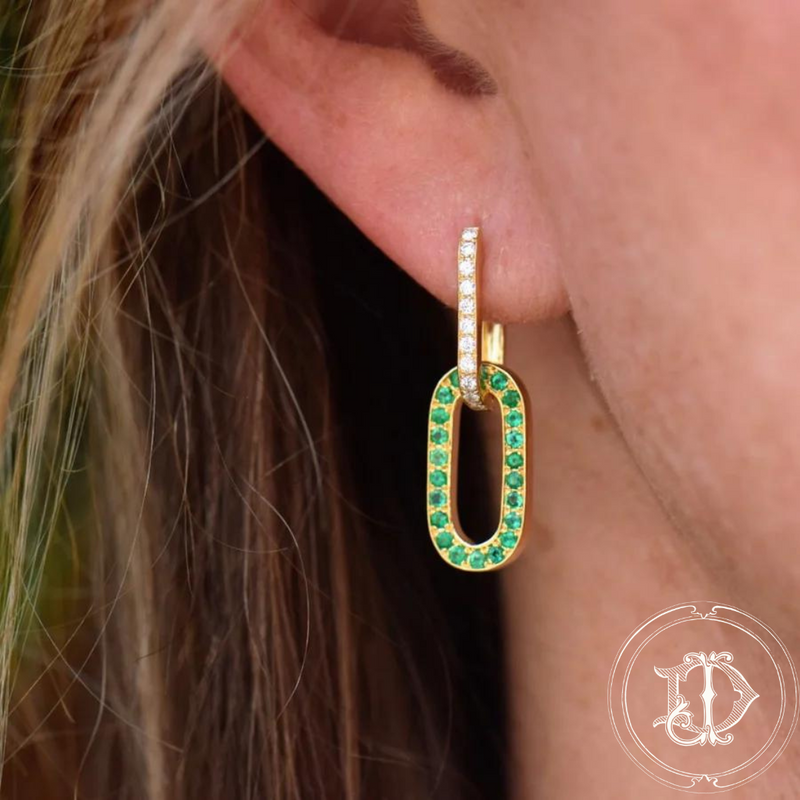 Diamond Emerald and Sapphire Hoops