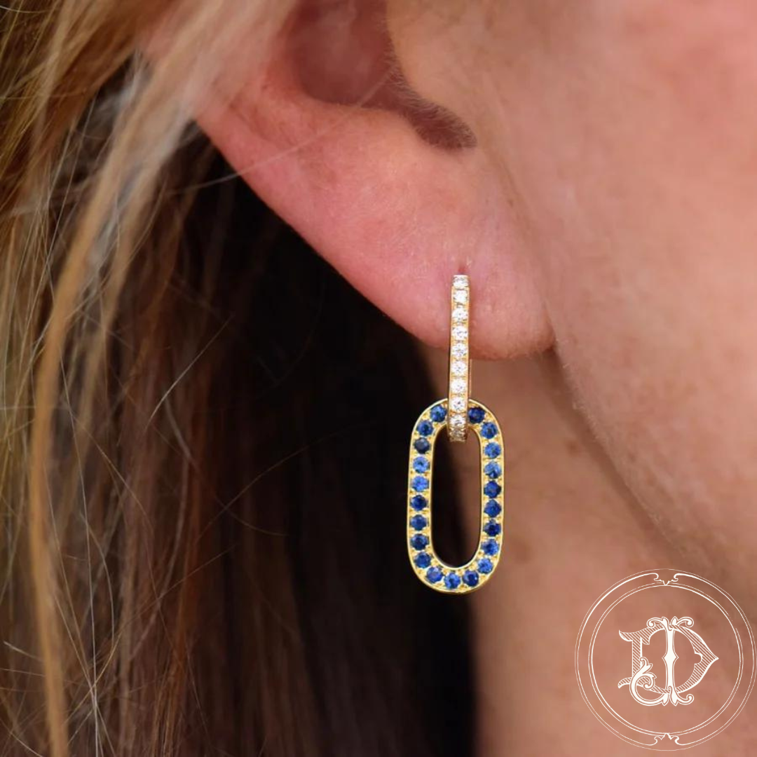Diamond Emerald and Sapphire Hoops