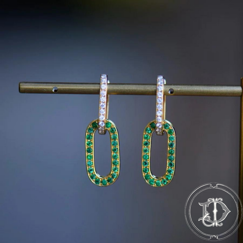 Diamond Emerald and Sapphire Hoops