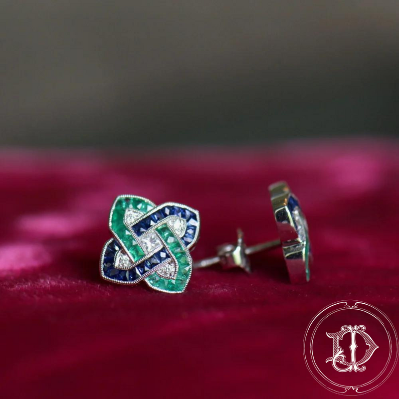 Diamond, Emerald and Sapphire Earrings