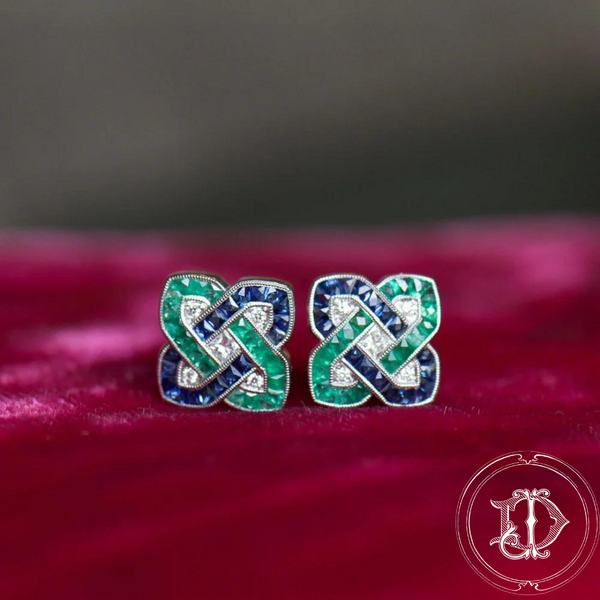 Diamond, Emerald and Sapphire Earrings