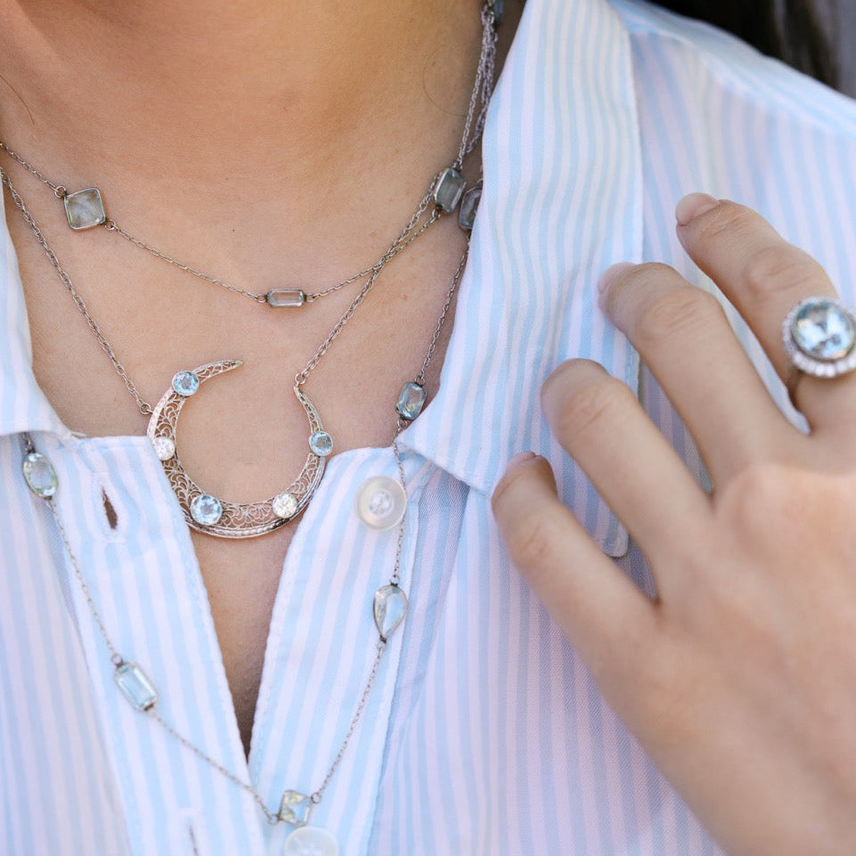 Platinum Aquamarine Station Necklace