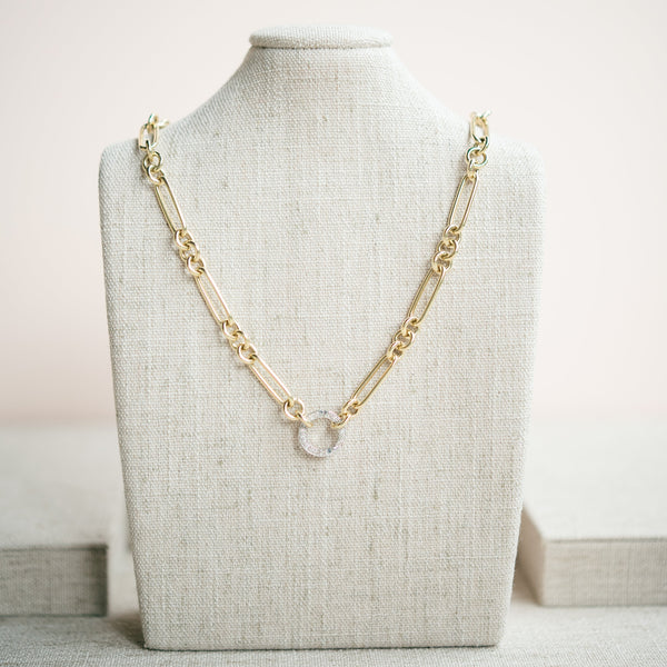 yellow gold figaro necklace with diamond connector