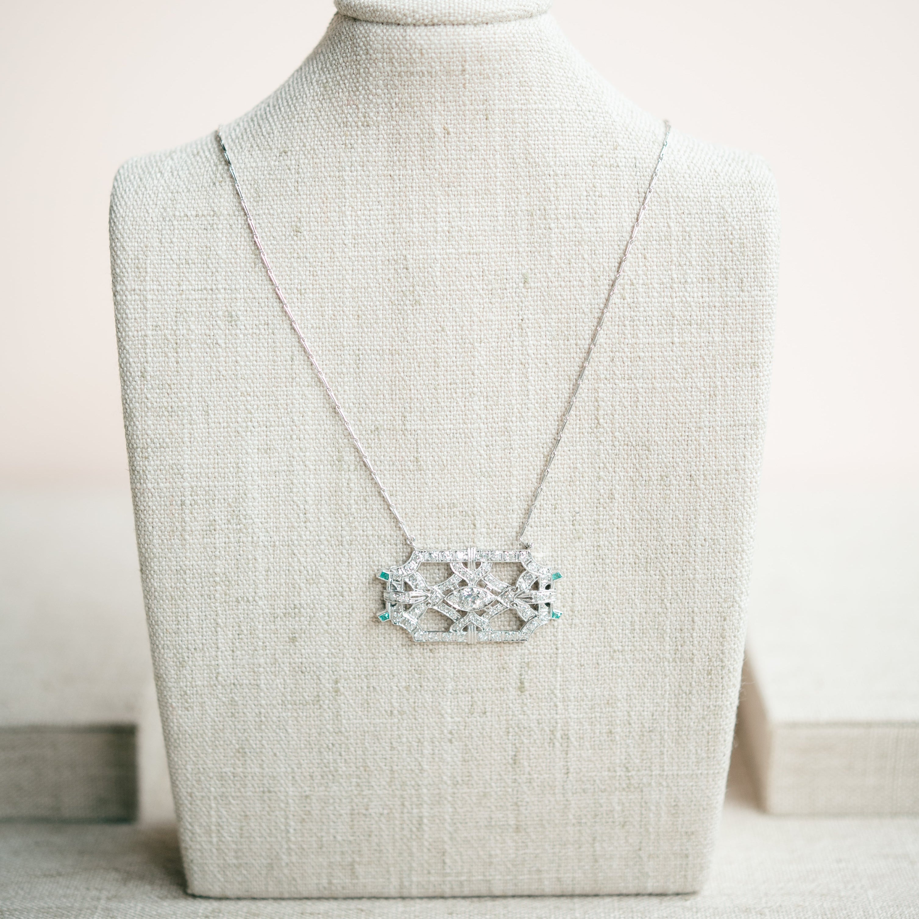 Diamond Emerald Brooch necklace