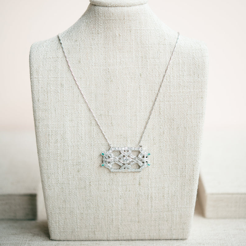 Diamond Emerald Brooch necklace