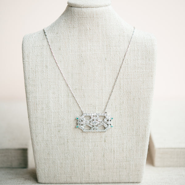 Diamond Emerald Brooch necklace