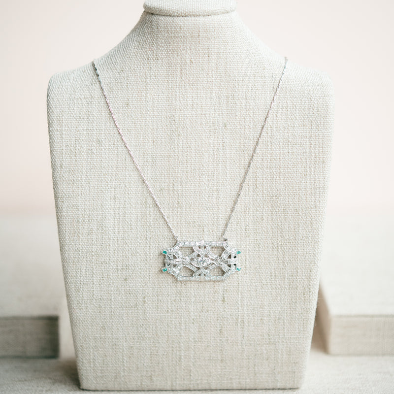 Diamond Emerald Brooch necklace