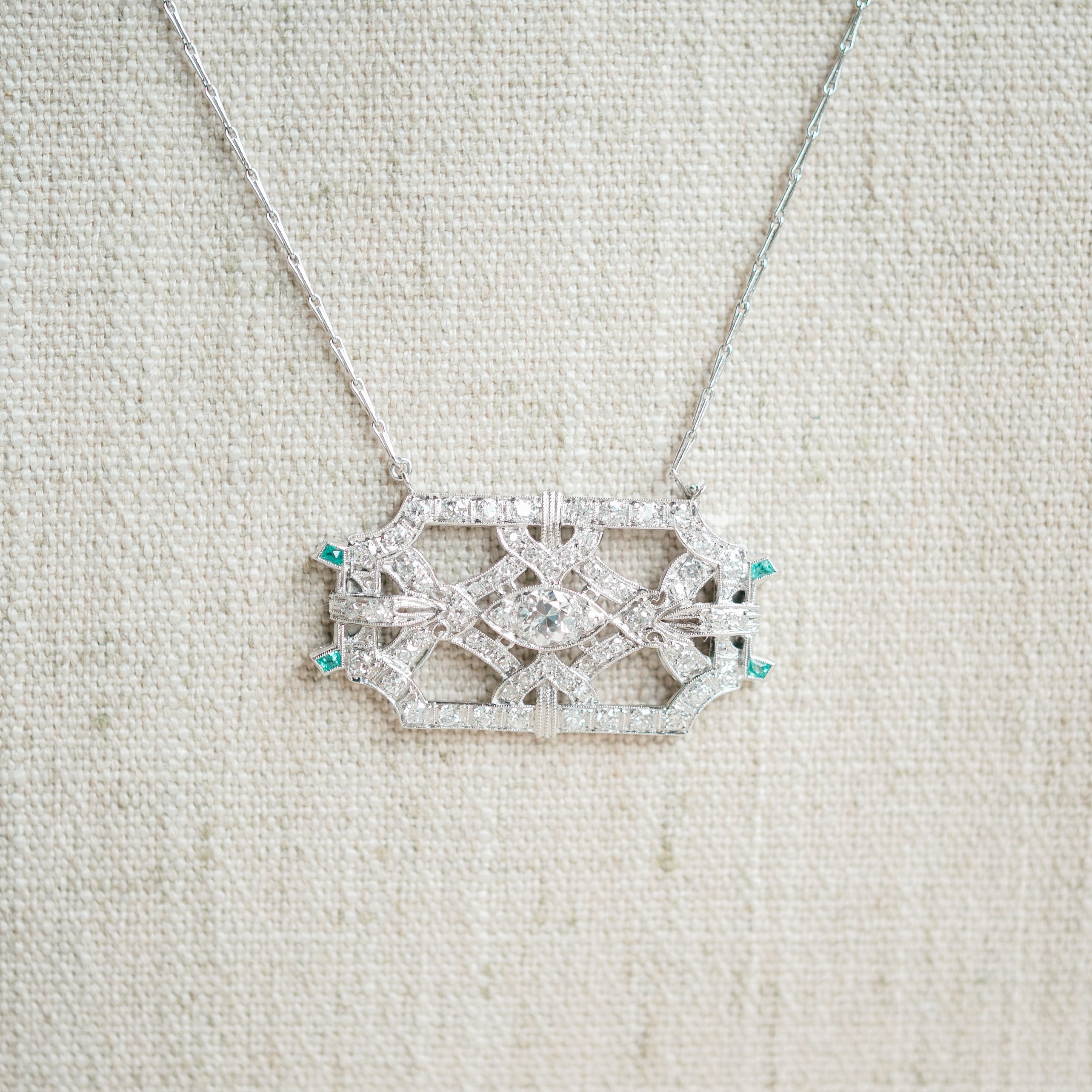 Diamond Emerald Brooch necklace