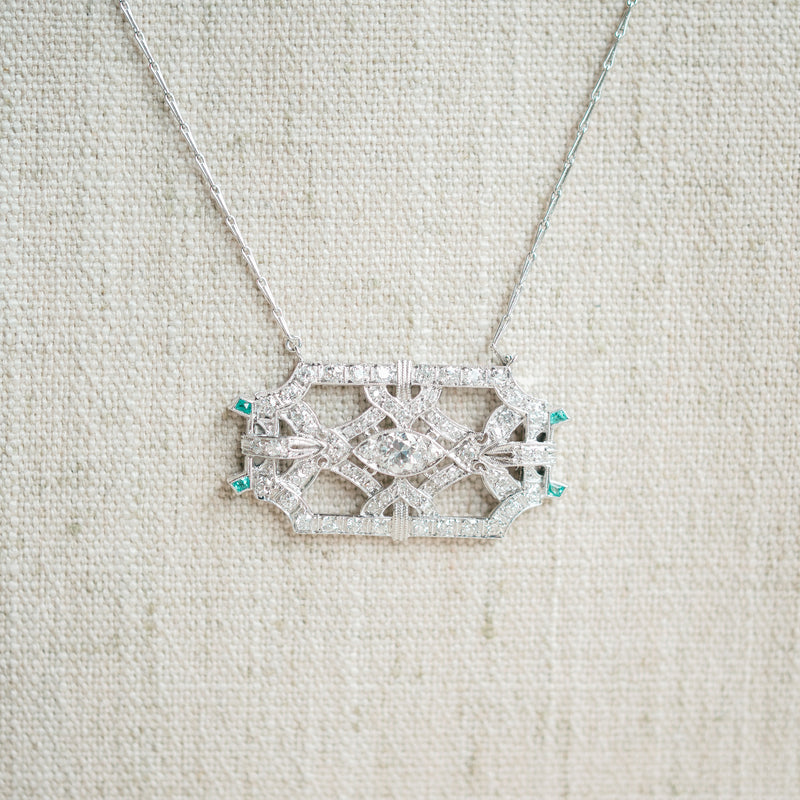 Diamond Emerald Brooch necklace