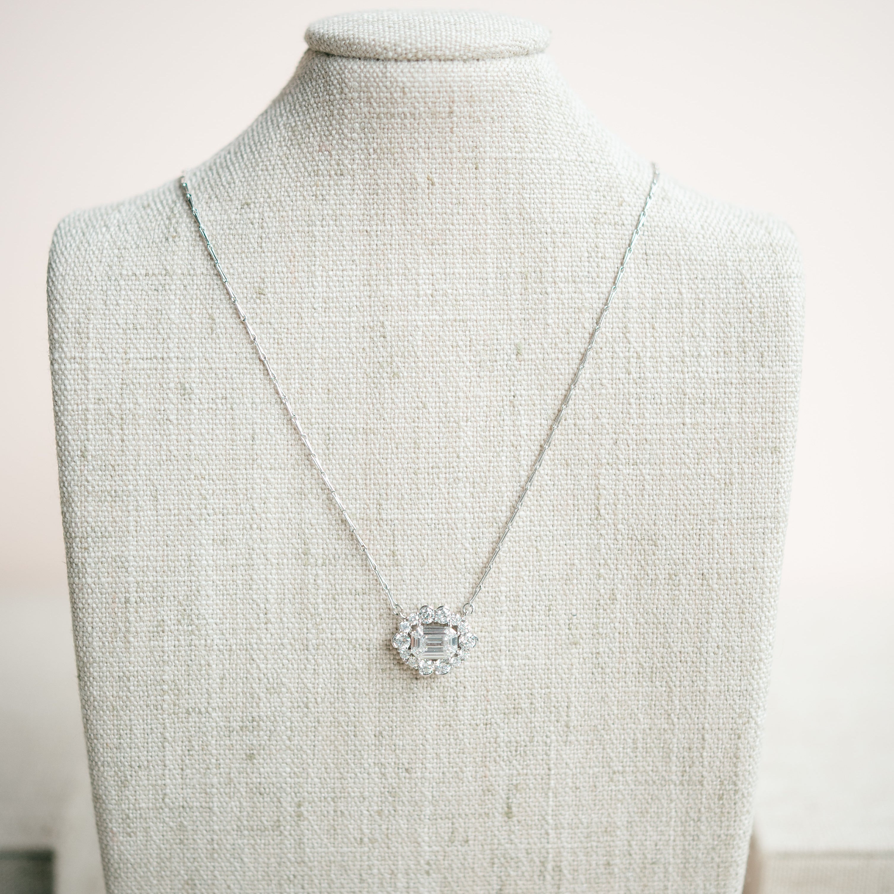 emerald diamond halo necklace