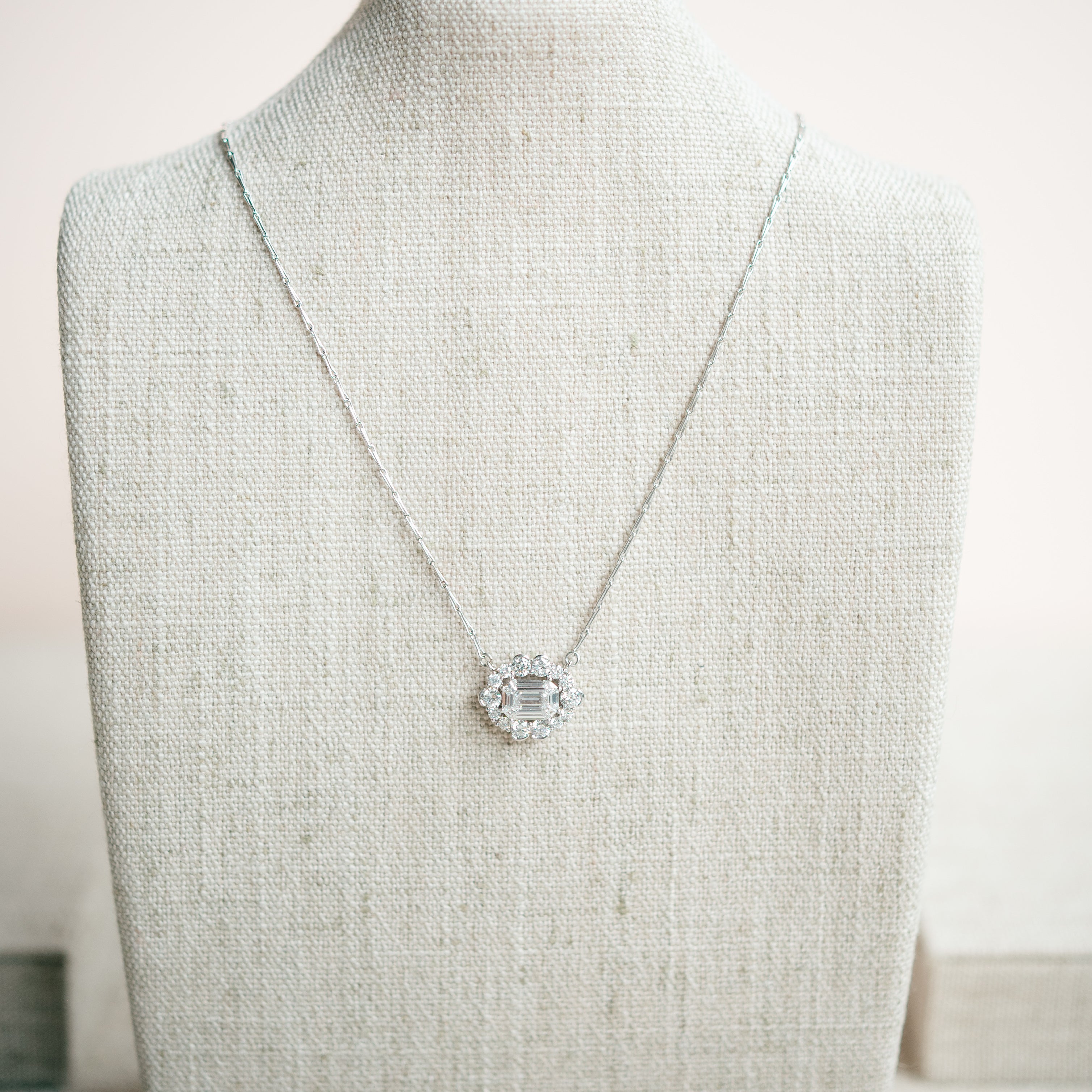 emerald diamond halo necklace