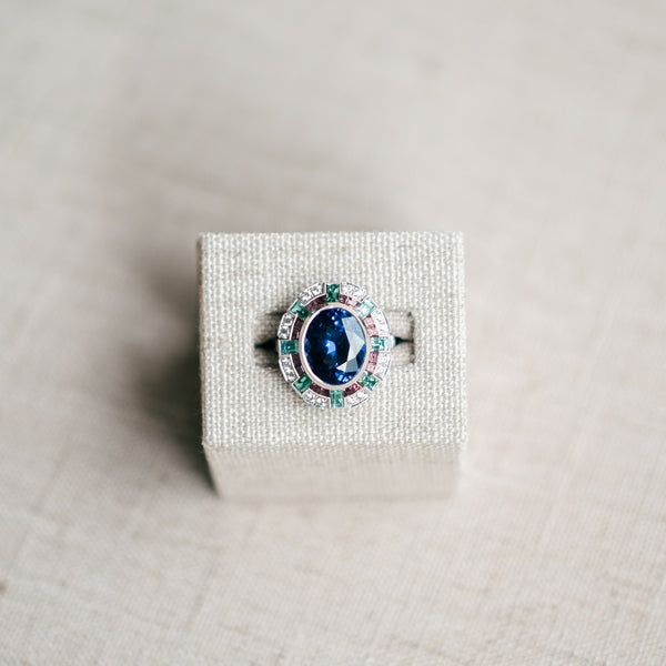 tanzanite, pink ruby and tourmaline ring