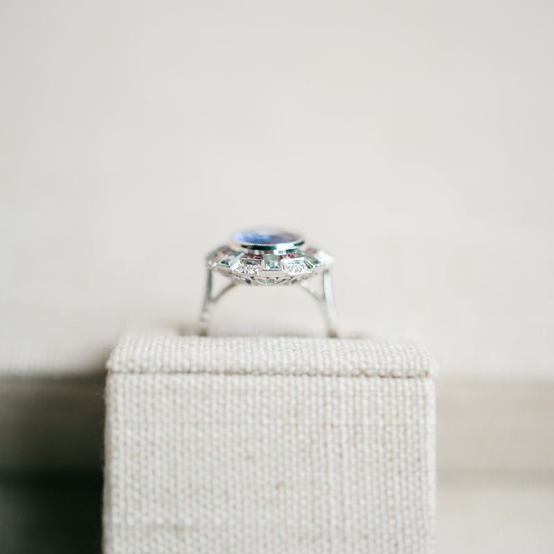 tanzanite, pink ruby and tourmaline ring